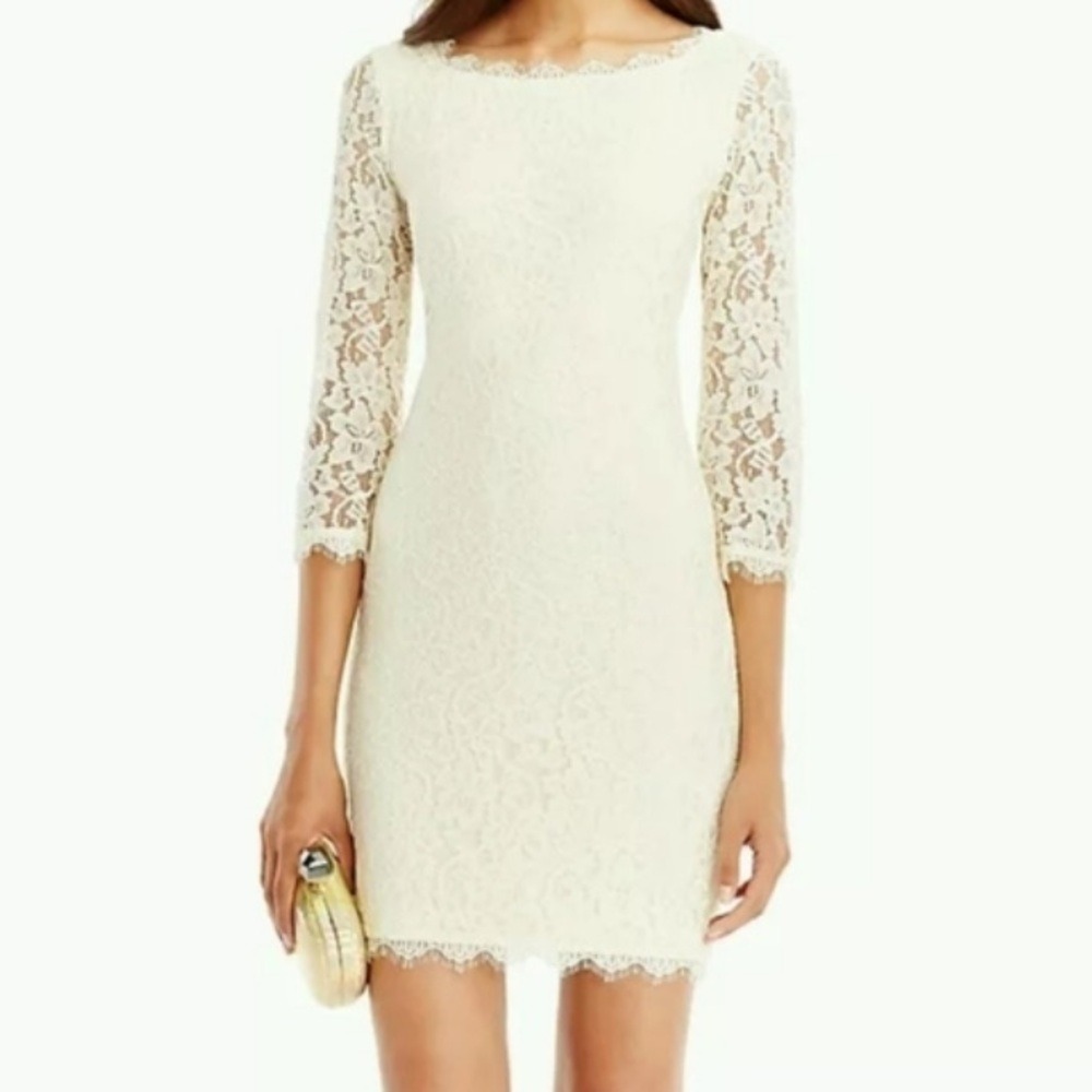 DIANEvonFURSTENBERG Zarita Ivory Lace Half Sleeve‎ Cocktail Mini Sheath Dress 12